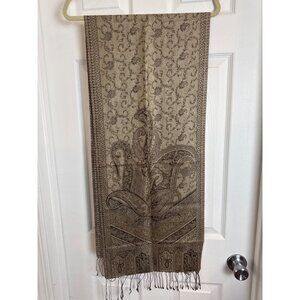 Brown Paisley Luxury Scarf with Fringe